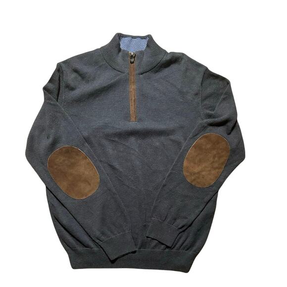 Vineyard Vine Medium Gray Brown Suede Mock Neck Elbow Patches Cotton Sweater - Picture 1 of 5